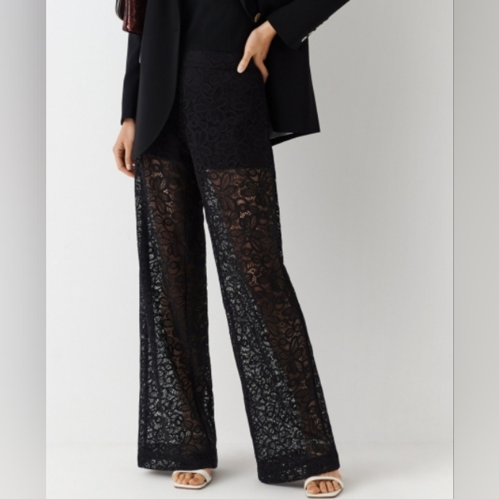 New WHY Dress Black Lace Wide Leg Tuxedo Stripe Pants With Shorts Lining Small - Picture 1 of 16